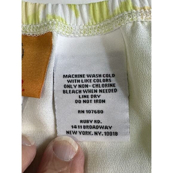 Ruby Rd Midi ALine Skirt Sz 12 Yellow Gray Floral Print Lined Elastic Waist - Picture 8 of 9